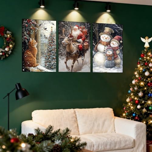 Axquilon 3 Packs Christmas Framed Paint by Numbers Kit for Adults 8x10in