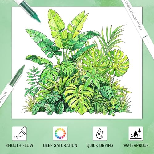 Nature Greens 9 Colors Acrylic Paint Markers Set for Art Painting, DIY Crafts, Wood, Glass, Canvas & More