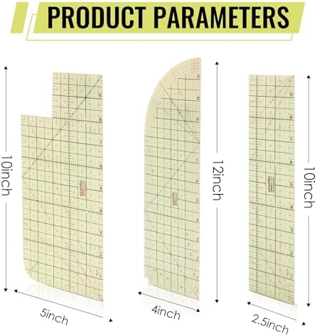3 Pieces Hot Hem Ruler for Sewing Ruler Heat Resistant Ruler for Quilting and Sewing Tool Thin Pattern Making Clean Measuring Non-Slip Pressing Tool
