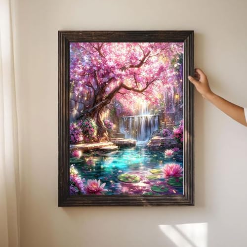 ICYANART Dream Tree Paint by Numbers Kit for Adults, Fantasy Waterfall Pink | Waterfall Paint by Number for Adults Beginners, Acrylic Pink Painting by Numbers, Fantasy Number Painting 16x20 In