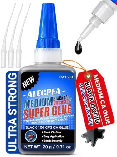 ALECPEA Black CA Glue 20g 150CPS Medium Super Glue for Wood & Leather
