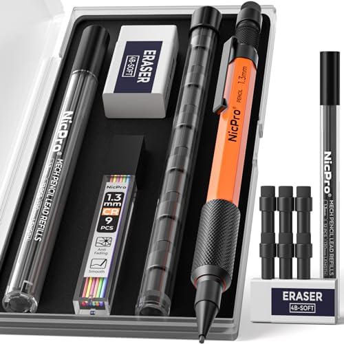 Nicpro MP2000 1.3mm Metal Mechanical Pencil Set with Case (Orange)