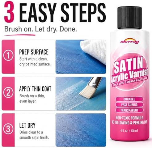 Clear Acrylic Paint Sealer, Satin Varnish for Acrylic Painting & Art Crafts | Non-Yellow Clear Coat for Art Clay, Wood, Glass, Metal, Plastic, Protect & Boost Satin Finish on Canvas, Rock Painting, Model
