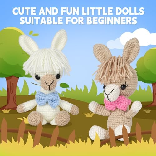 MOREJMTT Crochet kit for Beginners，Knitting kit，Equipped with Step-by-Step Video tutorials, Adult Junior Crochet Kits,Crochet Animals kit(2pack Alpaca)