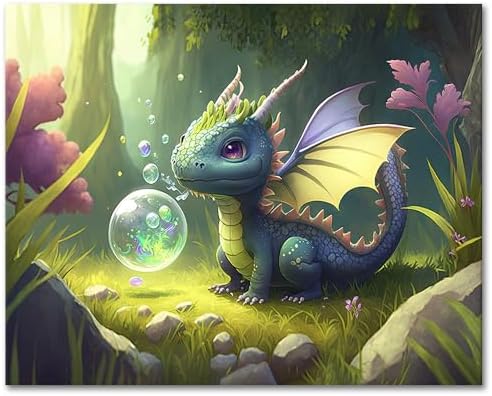 TUMOVO Paint by Numbers Cute Little Dragon DIY Paint by Numbers Kit for Adults and Kids DIY Canvas Painting by Numbers Watercolor Oil Painting Acrylic Painting Arts and Craft 16x20 Inch