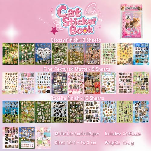 1000+Cat Sticker Book Kawaii Heisei Retro Stickers for Journaling Y2k Cute Scrapbook Stickers
