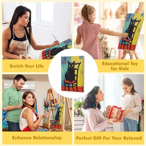 Bowetile Framed Paint by Numbers Kit for Adults Beginner, Black Cat Adults' Paint-by-Number Kits on Canvas, Easy Acrylic Number Painting Kits Home Wall Decor Birthday Gifts, 8x12 in
