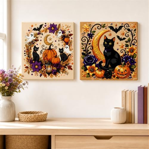 Yiolikan 2Pcs Halloween Paint by Numbers Kits for Adults Framed