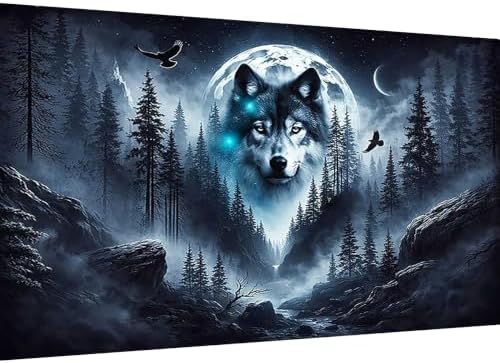 WNPOKN Large Wolf Diamond Art Kits for Adults 28x16inch