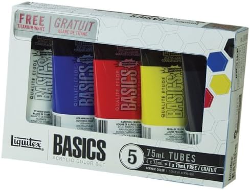 Liquitex Basics Acrylic Color Set, 4-pack of 75mL tubes with Bonus Titanium White