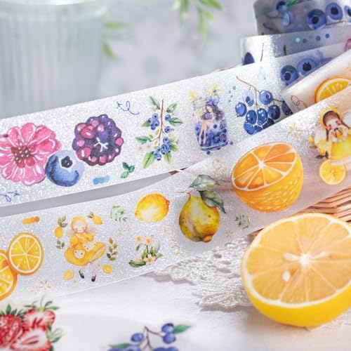 Alideco 6pcs Decorative Adhesive Tapes Vintage Characters Fruits PET Tape Great for Bullet Journal Supplies, Arts, Scrapbook, DIY Crafts, Planners (tiantianguoweiji)