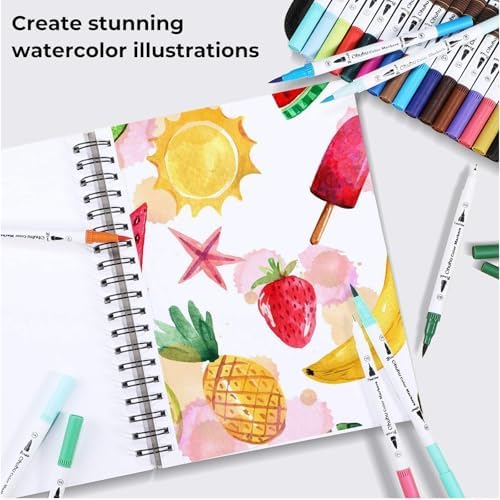 Ohuhu Adult Coloring Book Markers 100 Color Dual Tip Water-Based-Maui-White | No Bleed Coloring Markers Fineliner & Brush Drawing Pens Art Pens for Kids Adults Sketch Journal