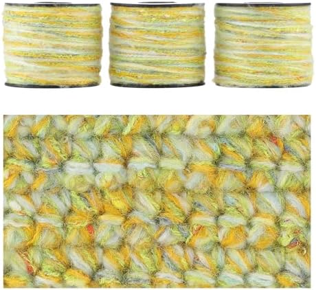 Artisanal Yarn Collection Multifiber Fancy Yarn for Knitting Crocheting Crafts DIY, Set of 3 Rolls(101 Lime & Wheat Waves)