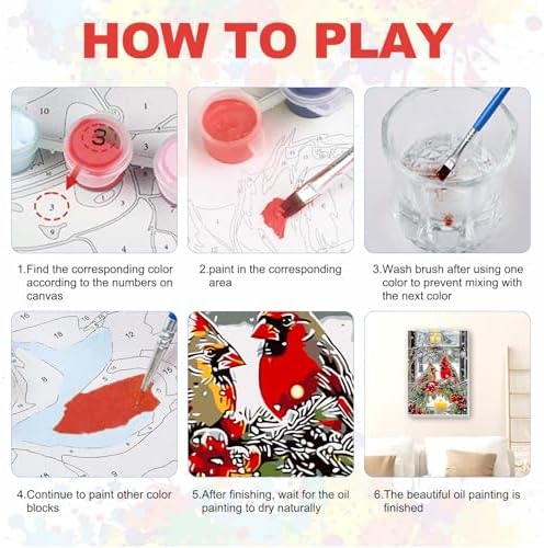SENQAO Christmas Paint by Numbers for Adults Framed, Cardinal Adults' Paint-by-Number Kits, Adult Paint by Number Kits on Canvas, Acrylic Number Painting for Home Decor, 8x12in