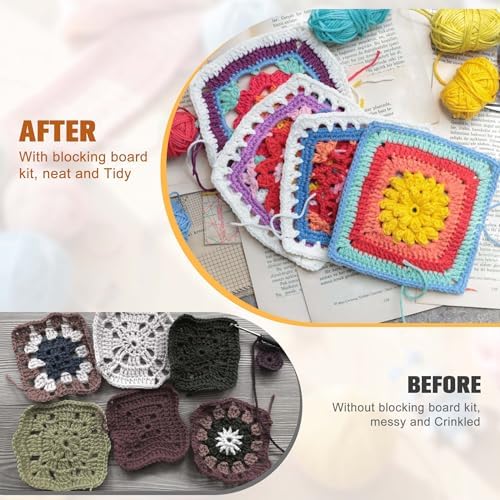 OCPO HOME 12'' Crochet Blocking Board - with Storage Drawer & 20 Pegs, Bamboo Granny Square Blocking Board for Crochet Projects, Ideal Crocheting Gifts for Crocheters