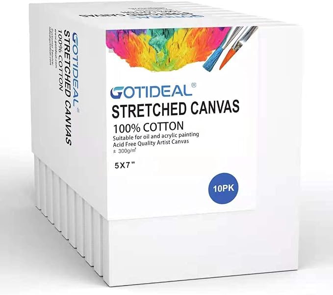 GOTIDEAL Stretched Canvas, 5x7 Inch Set of 10, Primed White | 100% Cotton Artist Canvas Boards for Painting, Acrylic Pouring, Oil Paint Dry & Wet Art Media