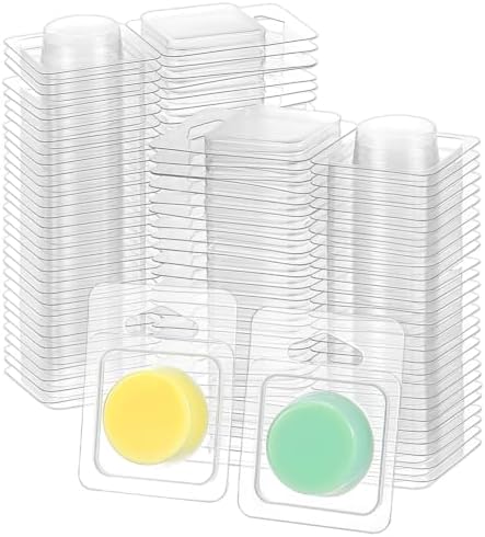 BENECREAT 60 Pack Wax Melt Molds, Clear PET Wax Melt Clamshells with Foldable Design, Round Candle Making Molds for Wickless Candles and Soap Making, 4.8X 2x0.59 Inches