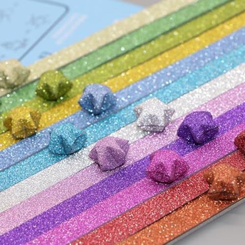 Hvogvok Origami Stars, Glitter Origami, Stars Colorful Origami Strips, DIY Handmade Craft Paper (520 Sheets 7 Colors Glitter Origami Stars)