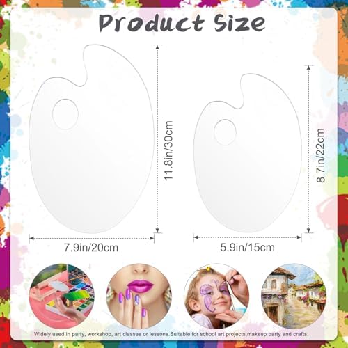 2Pcs Acrylic Clear Paint Palette with Thumb Hole,11.8 x 7.9+9.8 x 5.9In