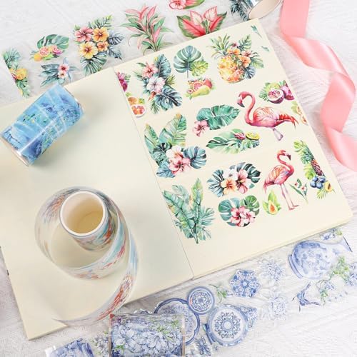 Sitsink PET Tape for Journal Scrapbooking - Elegant Chinoiserie PET Tape Stickers for Crafts Junk Journal Supplies Notebook Scrapbook DIY Decor