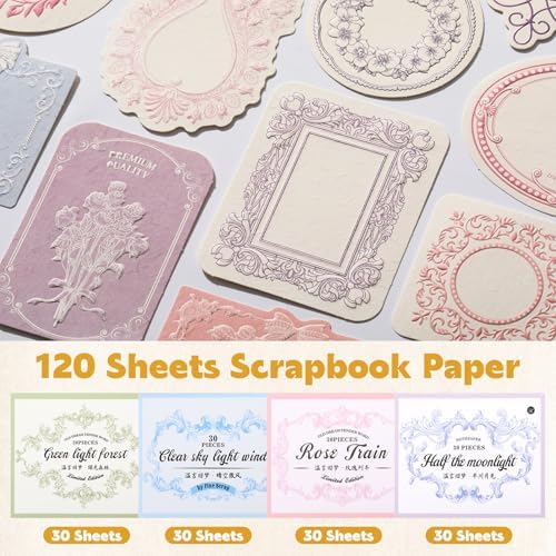 160 Pcs Vintage Scrapbook Supplies Kit, Including 120 Sheets Scrapbook Paper Pad 40 Decorative Flower Stickers, Junk Journal Accessories Scrap Book Crafting for Mixed Media Collage Card Making