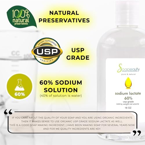 SODIUM LACTATE for Soap Making & Lotions | 60% USP Pure Natural Preservative | Harder Bar of Soap, Bigger Yield, Faster Cure Time, Provides Moisture | 24 oz (Pack of 2 x 12 oz)