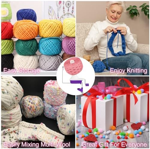 Yarn Ball Winder, Yarn Winder Knitting Set Hand Operated Ball Winder with Tabletop Clamp for Yarn Storage (22) (Purple)