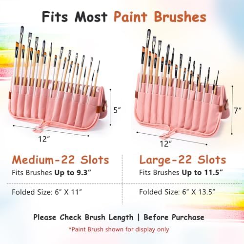 Paint Brush Holder Case for Artists with 22 Slots, Brush Organizer with Pop-Up Stand, Travel Paintbrush Storage Bag for Acrylic Oil Watercolor, Zippered Art Brush Cover (Brushes Not Included)