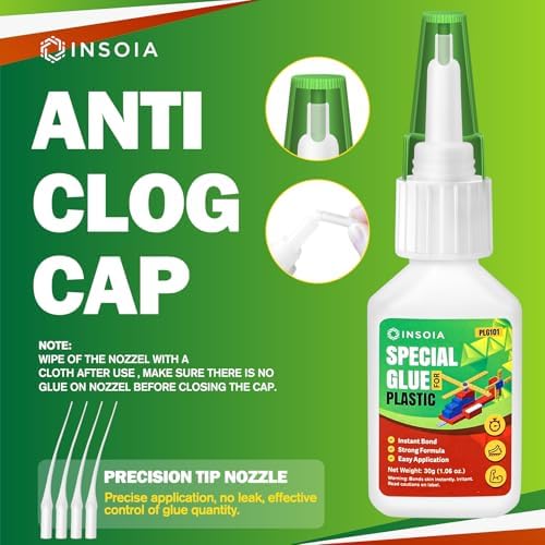INSOIA Super Plastic Glue Clear, 20g, Strong Bond, with Precision Tips