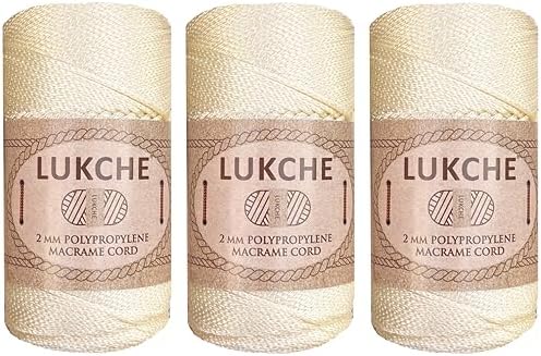 Polyester Macrame Cord 2mm x 251 Yards, 100% Polypropylene Premium Macrame Rope, Colorful Yarn Crochet Macrame Bag Craft for Wall Hangers, Bags, Bottom Plates, Carpets (Cream, 3 Skein)