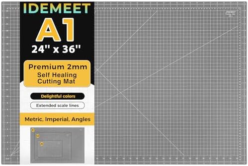 Large Self Healing Sewing Mat 24"x36", A1 Rotary Mat for Quilting & Sewing, Double-Sided, 5-Ply Non-slip Rotary Cutting Board with Grids for Crafts Fabric Leather Cutting on Workbench, Anthracite Gray
