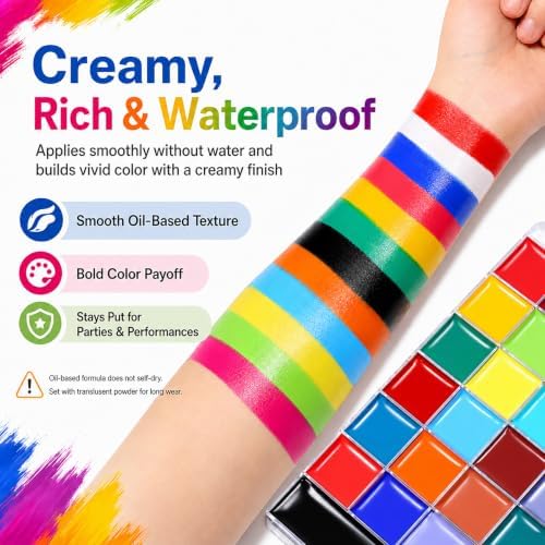 26 Color Face Body Paint Palette, Extra Large Black & White, 11 Brushes