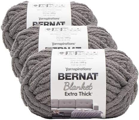 Bernat Blanket Extra Thick Dark Gray Yarn - 3 Pack of 21.12oz/598.74g - 100% Polyester - #7 Jumbo - 72 Yards for Knitting, Crocheting, Crafts & Amigurumi, Chunky Chenille Yarn