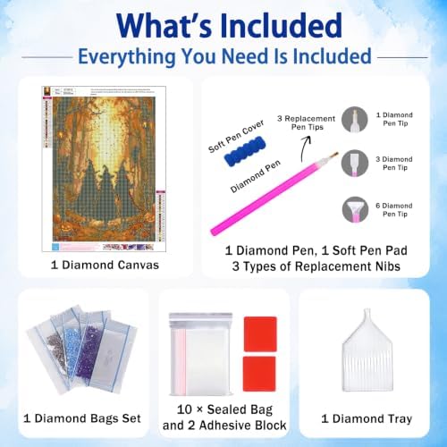 Halloween Diamond Art Kits for Adults, Witch Diamond Painting, 12x16 Inch