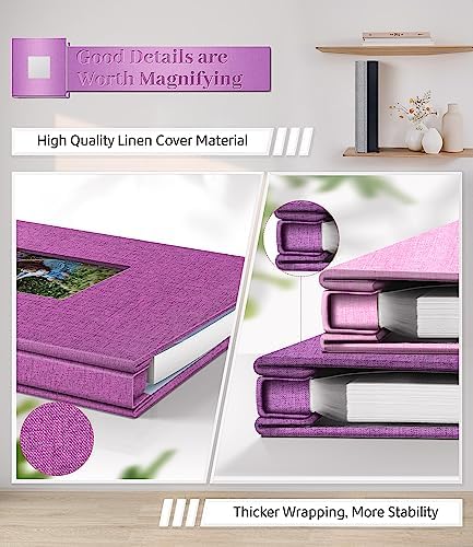 Artfeel Photo Album Self Adhesive Scrapbook Album for 3x5 4x6 5x7 8x10 Pictures,120 Pages Linen Cover with Display Window DIY Photo Book,Ideal Gifts for Family Travel Wedding Baby
