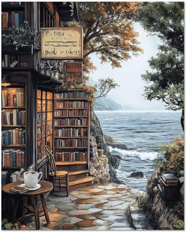 WULINHUAFA Bookstore Paint by Numbers Adults Beginner 16x20 Inch | Books Adult Paint by Number Kits, DIY Acrylic Oil Easy Painting by Numbers for Gifts Home Wall Decor Without Frame