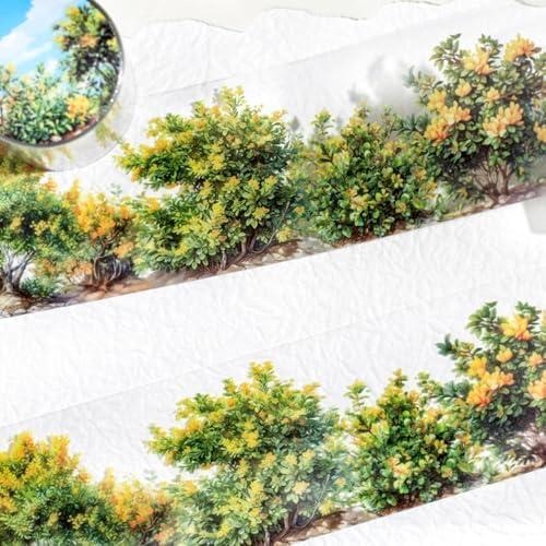 6 Rolls Colorful Floral Washi Tape Set Spring Plant Landscape Scrapbook Tape Vintage Flower Stickers for Journaling Supplies Transparent PET Washi Tapes Junk Journal Scrapbooking Craft Decorative Tape