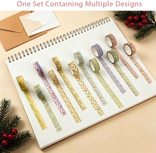12 Rolls Colorful Floral Washi Tape,Vintage Washi Tape,Stickers for Journaling,Decorative Tapes for Crafts Card Notebook Scrapbook Journal Photo Album Gift Wrapping Supplies