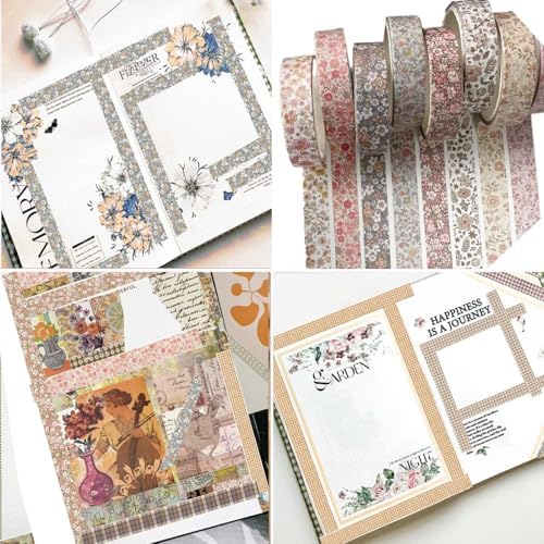 16 Rolls Vintage Washi Tape Set Thin Decorative Tapes Retro Decorative Antique Patterns Masking Tapes for Scrapbook, DIY Crafts, Bullet Journals, Gift Wrapping, Arts, Planners
