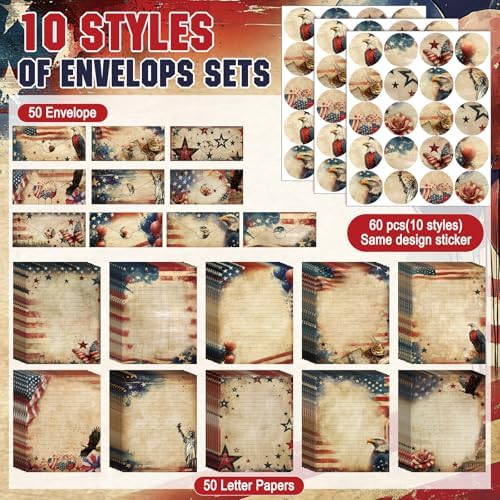 TaoBary 160 Pcs Patriotic Stationery Paper and Envelopes Set, 8.5 x 11''