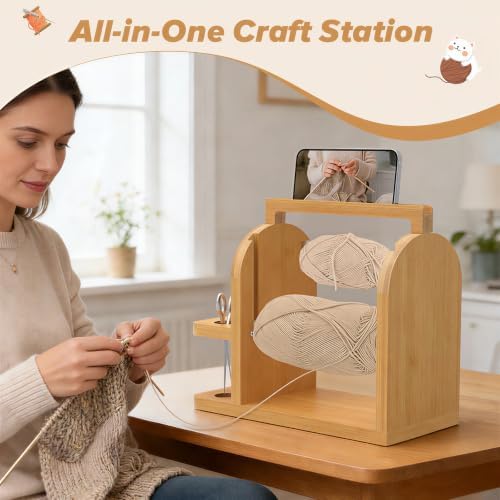 sandpaint Crochet Yarn Holder, Bamboo Wood Yarn Holder for Crocheting