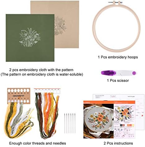 FEPITO 2 Sets Embroidery Starter Kit with Pattern and Instructions
