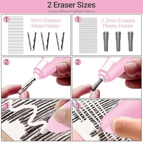 AFMAT Electric Eraser, with 140 Eraser Refills, Rechargeable Pencil Erasers for Artists, Electric Erasers for Drafting, Drawing, Painting, Sketching, Architectural Plans, Detailer Tool EE04(Pink)
