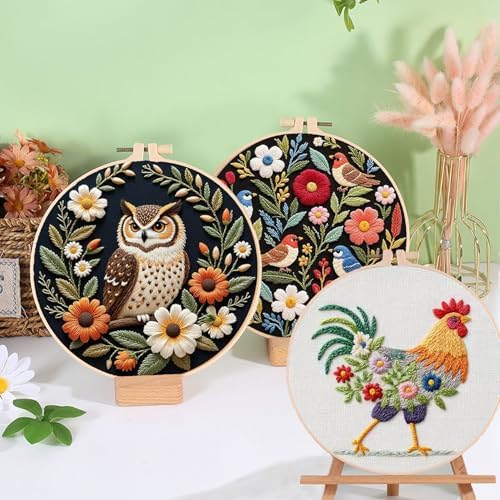 Ohcol Embroidery Kit Cross Stitch Kits Needle Point Kits Beginner Adults Needlepoint Kits with Rooster Pattern & Hoop