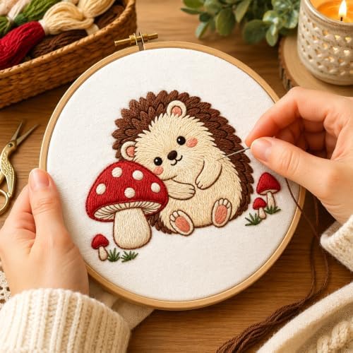 Nuberlic Embroidery Kit for Beginners Stamped Hedgehog Needlepoint