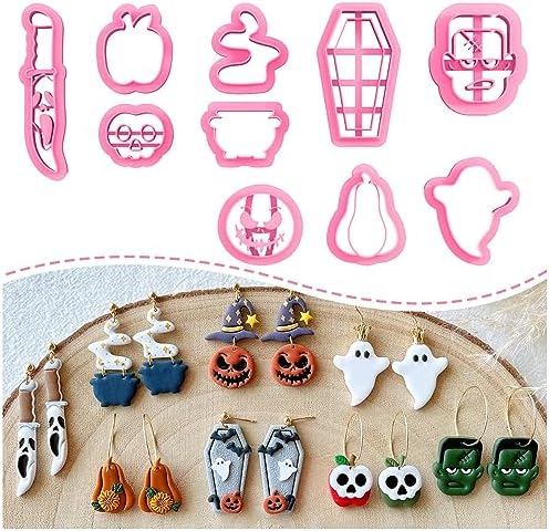 KEOKER Polymer Clay Cutters Halloween, Clay cutters for Halloween Earrings Making, 10 Shapes Halloween Clay Earrings Cutters, Ghost Halloween Clay Earring Cutters (Earrings Clay Cutters 2)