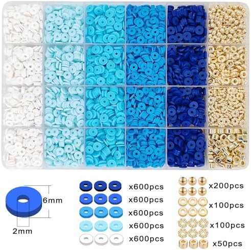 MIIIM Blue Clay Bead Bracelet Kit, Heishi Beads, Flat Clay Beads and Gold Spacer Beads for Jewelry Making, Friendship Bracelet Beads Kit for Crafts, Concert, Raves, Gifts