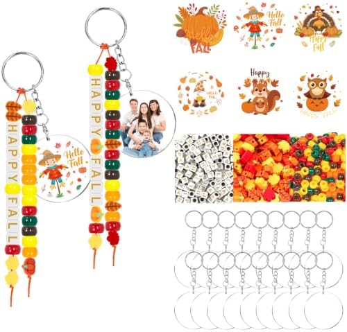 24 Set Fall Thanksgiving Crafts Kits, Fall DIY Keychain Crafts Bulk Set