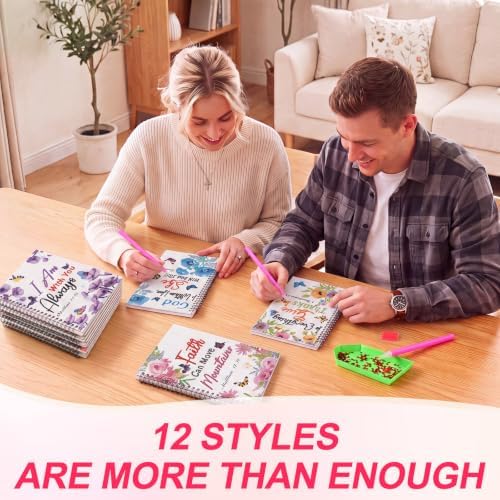 Fullhawl 12 Pack 5D DIY Diamond Art Crafts Kit for Adults Office Supplies Beginner A5 Leather Diamond Painting Gift for Women Art Cover Craft Accessories with Tool (Bible Florals)