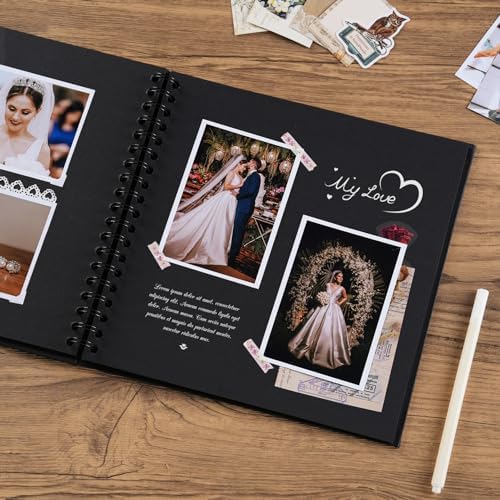potricher 10 x 10 Inch DIY Scrapbook Photo Album 40 Pages, Black | Thick Kraft Paper Scrap Book Photo Albums, Memory Book for Wedding, Anniversary, Baby, Family, Travel, DIY Projects